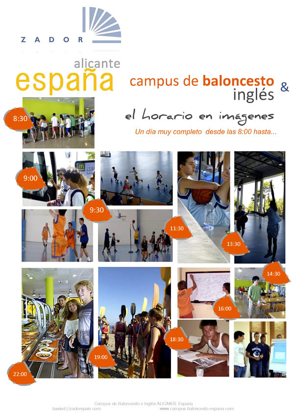 Horarios Campus Internacional baloncesto e inglés Alicante España